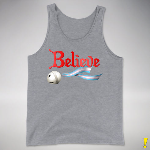 Believe Transgender Pride Jingle Bell Premium Tank Top - Grey Heather